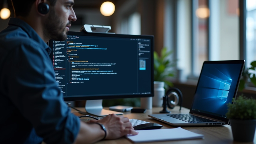 Pantalla de computadora mostrando diagnóstico de errores de Windows en un escritorio profesional